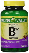 Spring Valley Fast-Dissolve Vitamin B-12 2500 Mcg, Metabolism Support, 120 Tablets cherry flavor